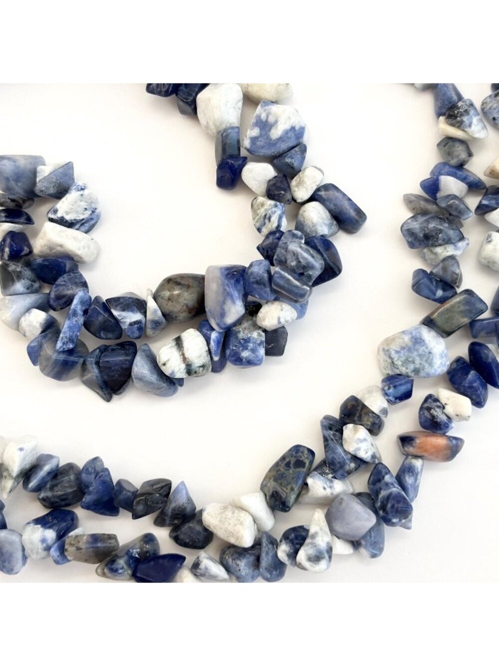 Blue Sodalite Chip Beaded Chip Long Stranded Vintage Necklace - 35"